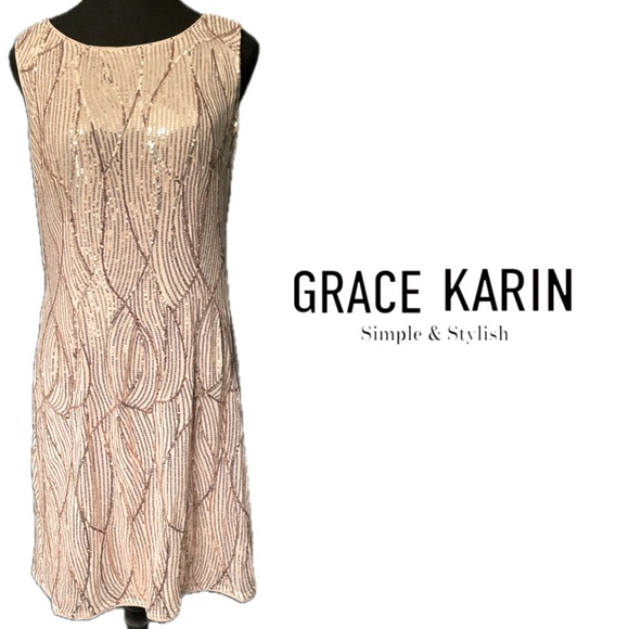 NWT Grace Karin gold deco sequin sleeveless midi evening party cocktail dress M - Picture 1 of 11